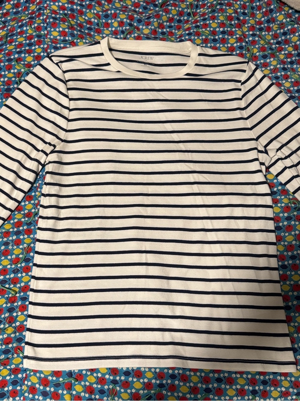 NWOT J. Crew White and Navy Striped EVERYDAY Long-Sleeve Tee XL